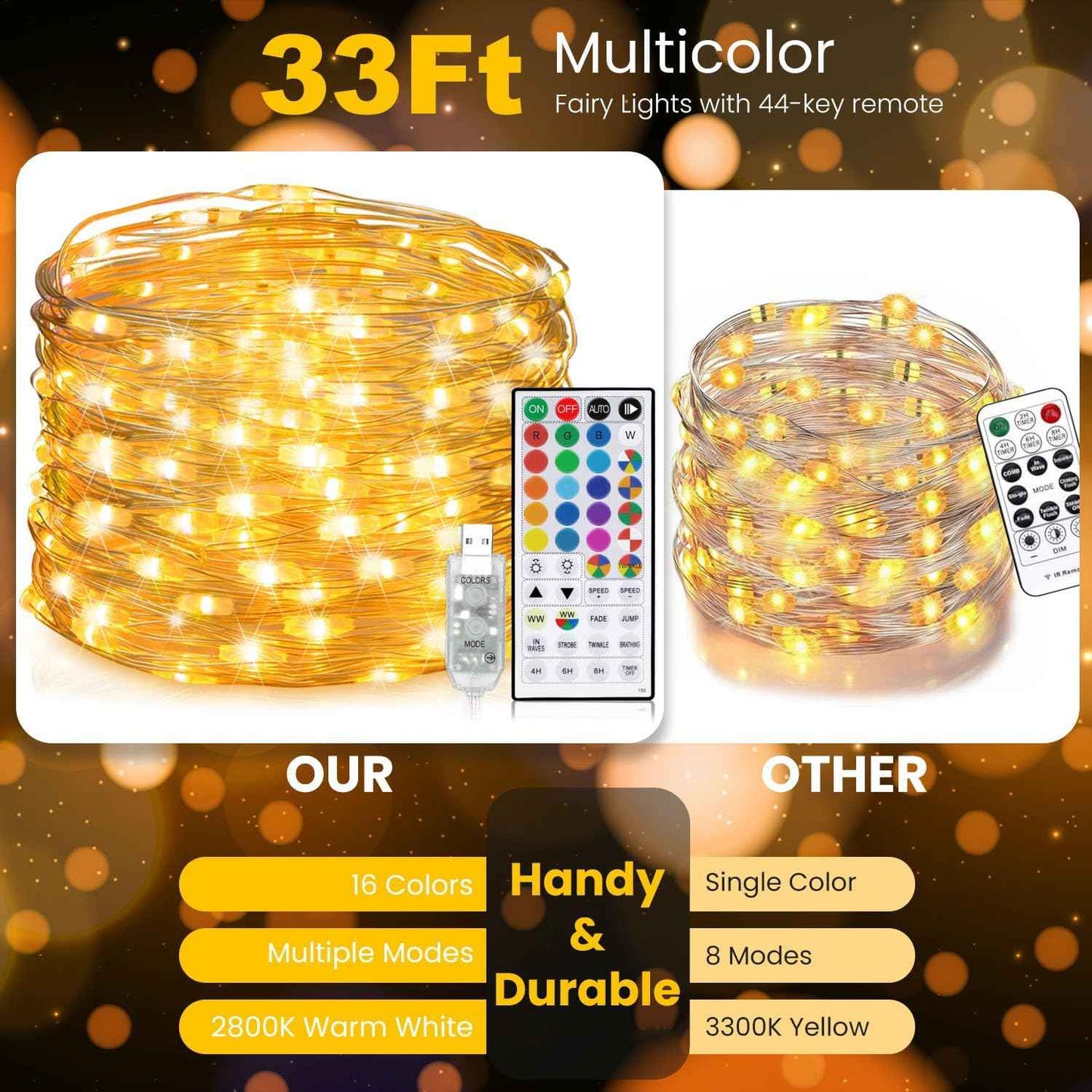 Luminara 100 LED Twinkle String Lights USB – Housewarming Gift for Women and Mom, 16 Color Changing Firefly Lights with Timer Remote