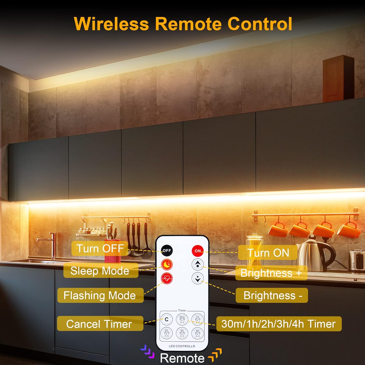 built-in timer with 30-min and 1/2/3/4-hour auto-off plus memory function for last brightness