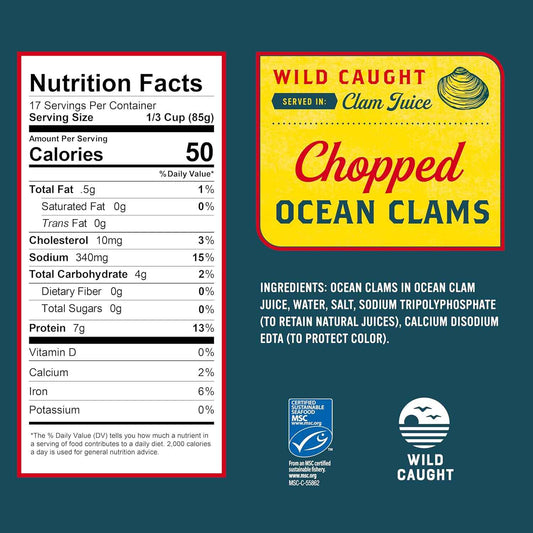Snow's Ocean Chopped Clams 51 oz Can - Lean 7g Protein for Keto and Low-Carb Wellness Meals at Home