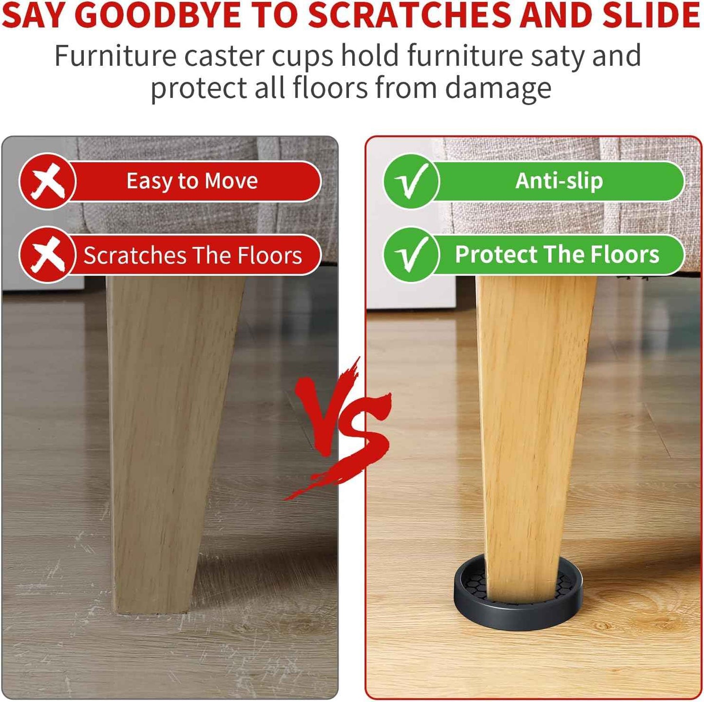 Ezprotekt Anti Skid Furniture Coasters for Elderly Bedroom, 2" Rubber Bed Stoppers That Prevent Shifting on Hardwood