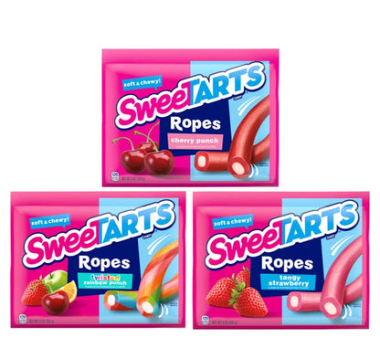 Bundle of SweeTARTS Ropes Candy, Cherry Punch, Twisted Rainbow Punch, &amp;amp; Tangy Strawberry, 9 Ounce (Pack of 3)