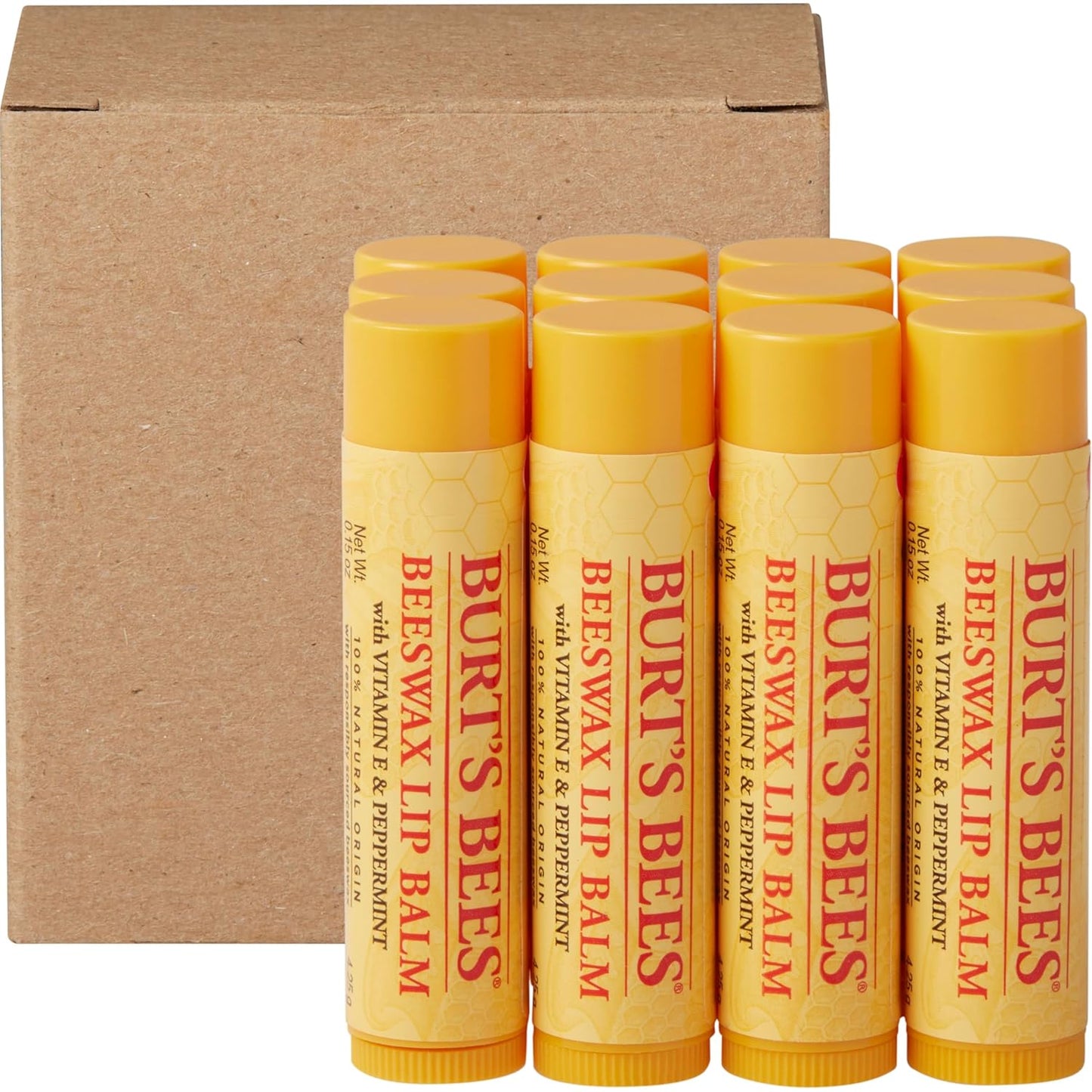 Burt's Bees Beeswax Lip Balm 12-Pack – Kid-Safe Back-to-School Stocking Stuffer for Lunchbox and Backpack