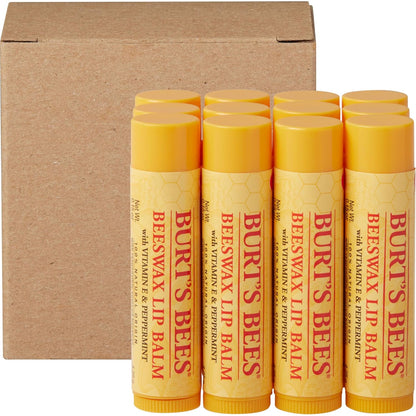 Burt's Bees Beeswax Lip Balm 12-Pack – Kid-Safe Back-to-School Stocking Stuffer for Lunchbox and Backpack