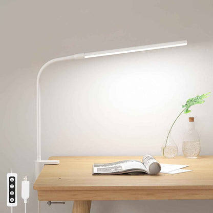Lepro Slim Clip-On LED Lamp for Uncluttered Desks, Matte Aluminum USB Reading Light in White or Black