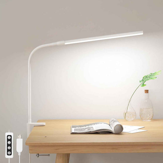 Lepro Slim Clip-On LED Lamp for Uncluttered Desks, Matte Aluminum USB Reading Light in White or Black