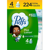Puffs Plus Lotion Facial Tissue, 4 Cube Boxes, 56 Tissues Per Box Pack Room Napkin
