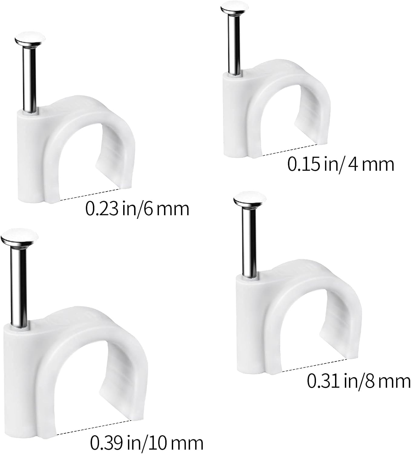 Cable Clips – Nursery and Playroom Child-Safe Cord Organizer, 400-Piece White Wire Clips with Steel Nails