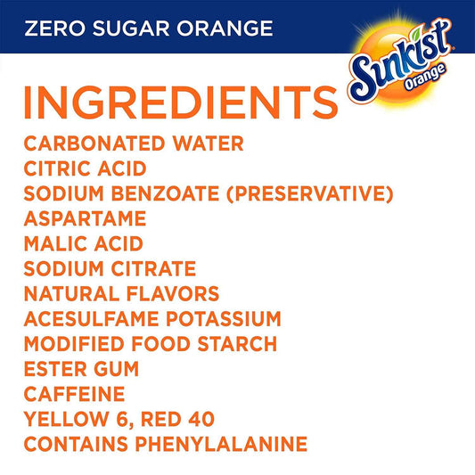 Sunkist Zero Sugar Orange Soda – Portable Citrus Cans for Backyard BBQs and Picnics