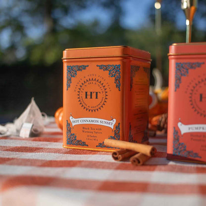 Harney & Sons Hot Cinnamon Sunset Black Tea Tin – Artisan Spiced Black Tea for Elevated Afternoon Rituals, Pyramid Sachets