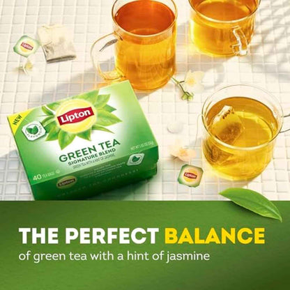 Lipton Signature Blend Green Tea with Jasmine – Calming Daily Wellness Ritual, 100mg Flavonoids Per Cup