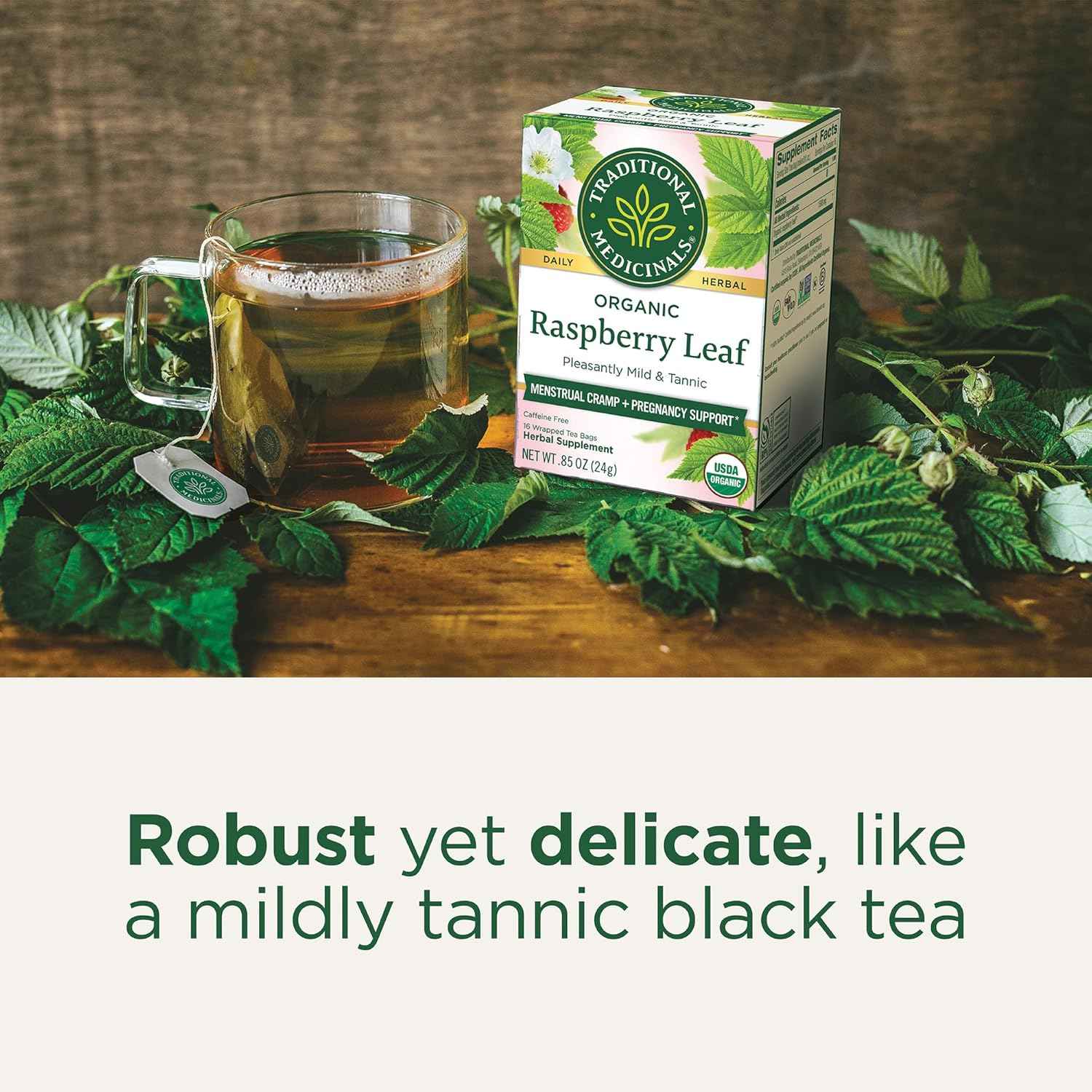 Traditional Medicinals Organic Raspberry Leaf Herbal Tea – Clean Caffeine-Free Brew Safe for Pregnancy and Breastfeeding, 16 Tea Bags