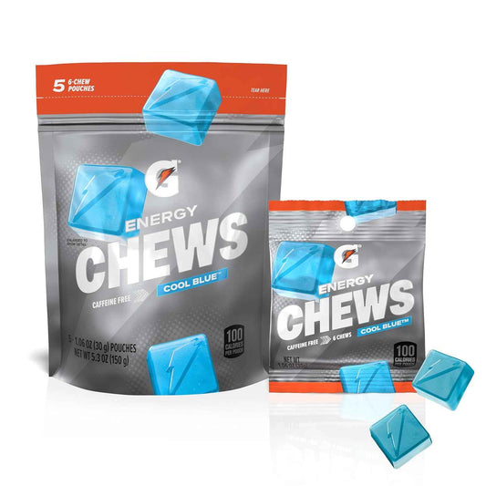 Gatorade Energy Chews Cool Blue – Type 1 Diabetic Hypoglycemia Rescue Chew, Fast-Acting Glucose Alternative in 100 Calorie Pouches
