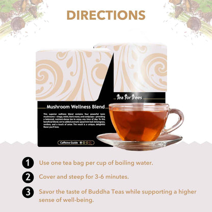 Buddha Teas Mushroom Wellness Herbal Tea – Spearmint and Lemongrass Aroma Brew for Yoga Studio and Meditation Space, 18 Bags