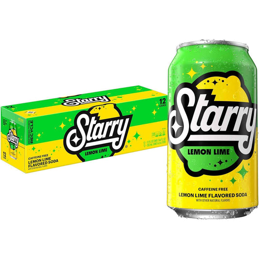 Starry Lemon Lime Soda – Refreshing Bulk Soda for Backyard BBQs, Pool Parties, and Picnics, 12 Fl Oz Cans (Pack of 12)