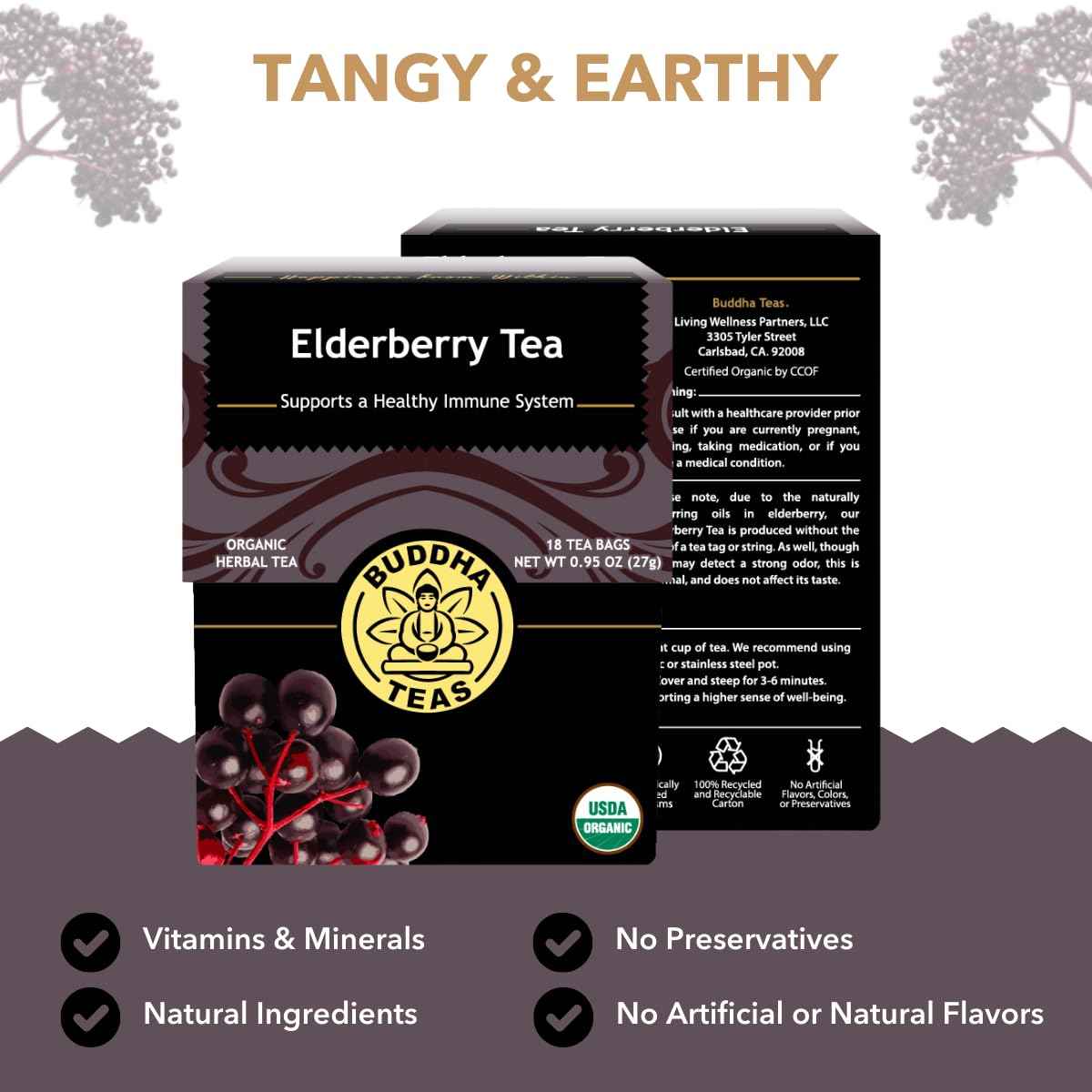 Buddha Teas Elderberry Tea Bags – Antioxidant-Rich Bedtime Brew for Cold & Flu Season Self-Care