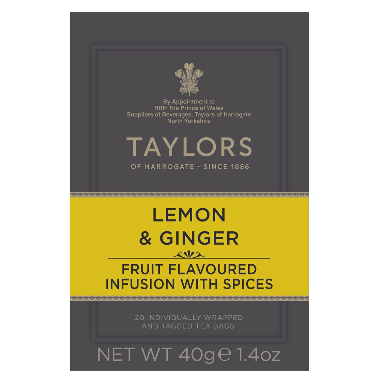 caffeine-free herbal blend with 37% ginger root plus lemon peel, lemongrass, and galangal