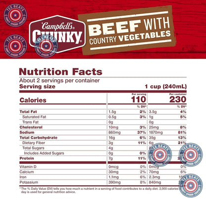Campbell's Chunky Soup with Country Vegetables – Filling Lunch for College Students and Dorm Life, 18.8 Oz
