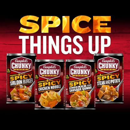 Campbell's Chunky Spicy Sausage Mac Soup, 18.8 oz Can – Heat-and-Eat Office Breakroom Meal with 18g Protein to Power Through the Workday