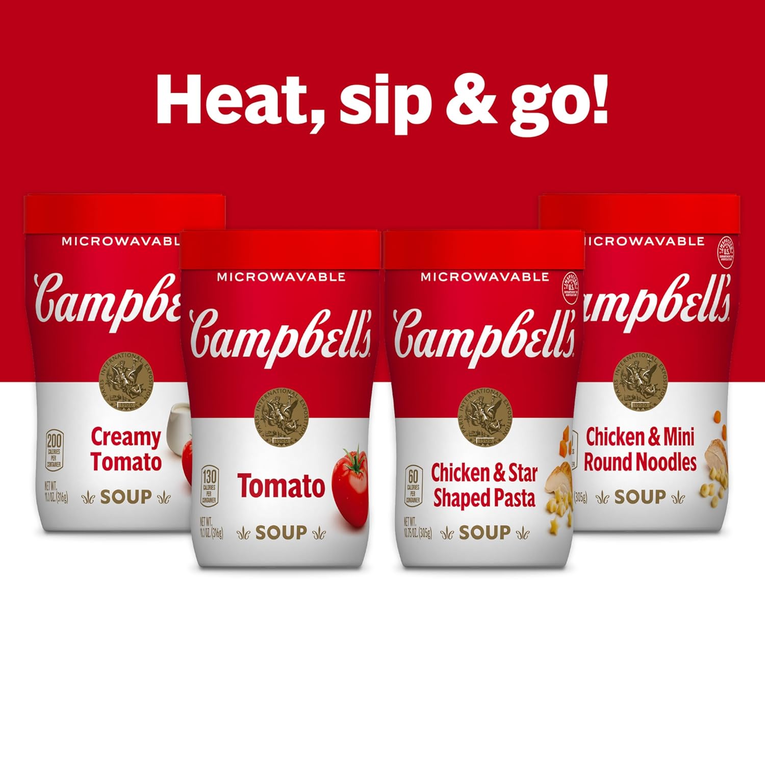Campbell's Sipping Soup Creamy Tomato – No MSG No Artificial Colors Comfort Soup for Wind-Down Routines