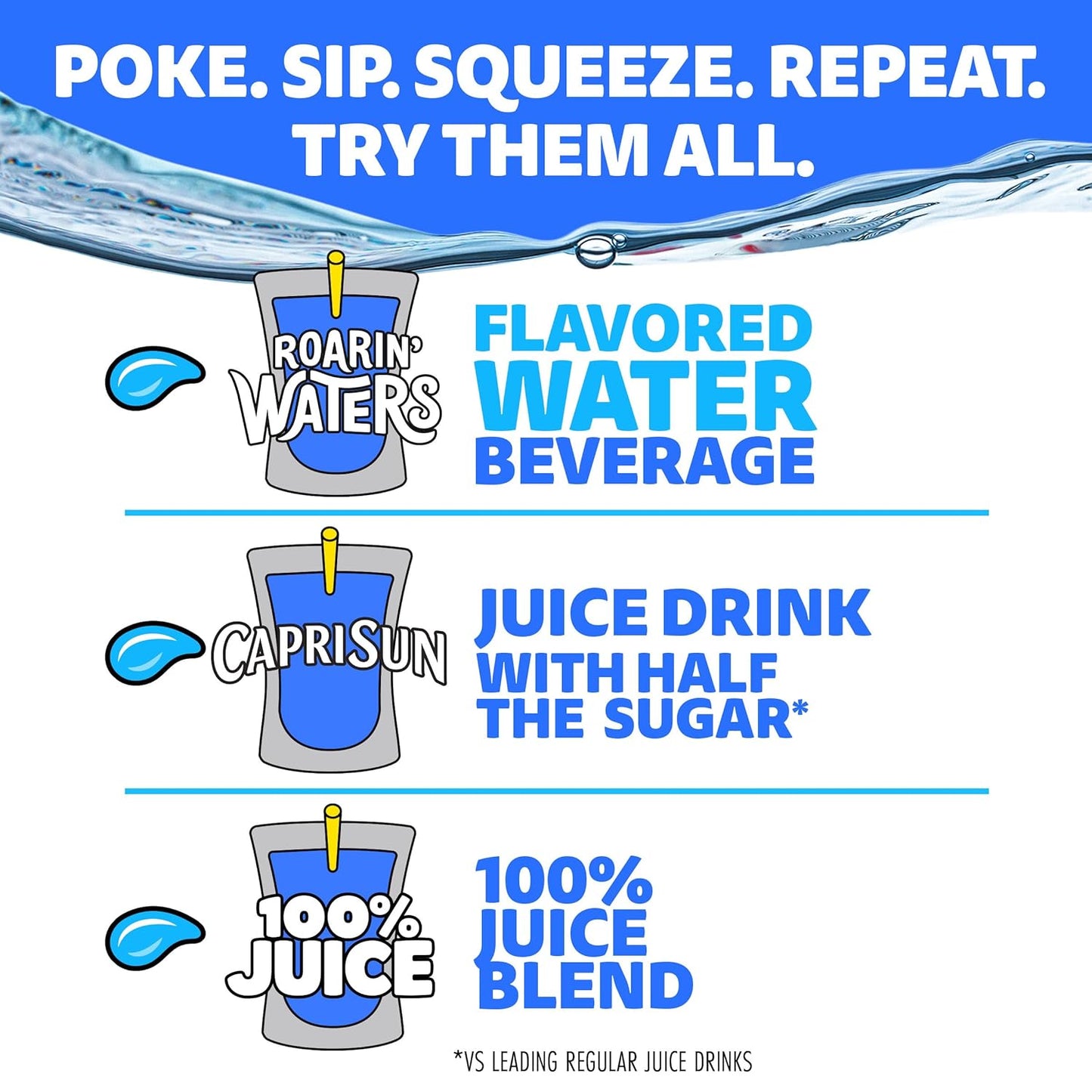Capri Sun Roarin' Waters Tropical Punch – Stevia-Sweetened Lunch Prep Hydration, 40 ct Bulk Pack