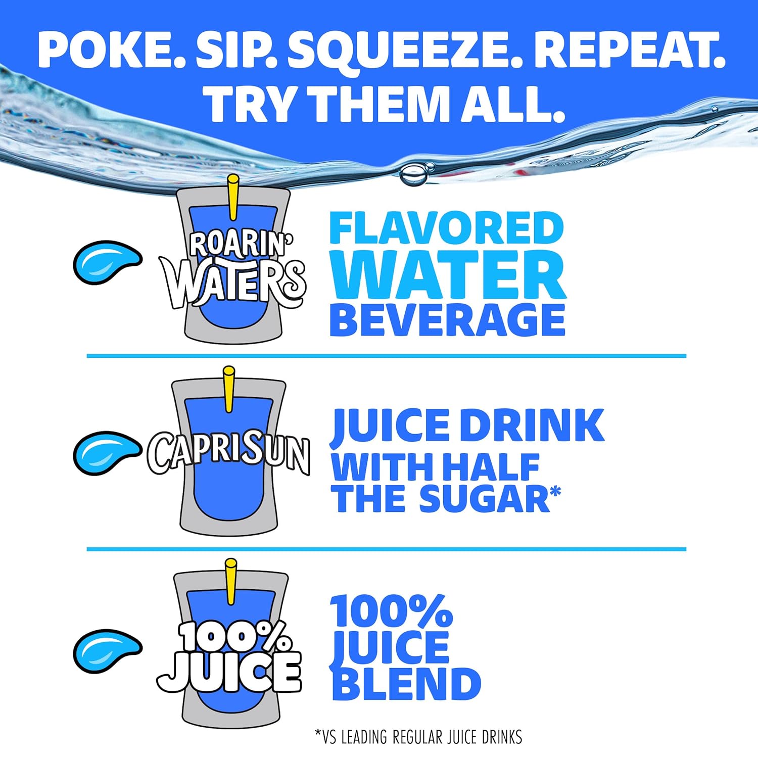 Capri Sun Roarin' Waters Tropical Punch – Stevia-Sweetened Lunch Prep Hydration, 40 ct Bulk Pack