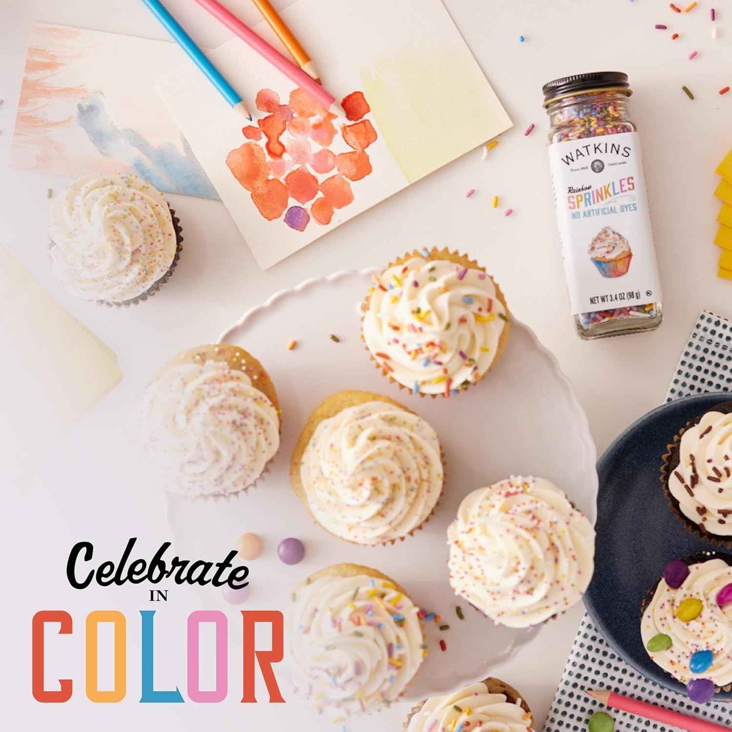 Watkins Rainbow Decorating Sprinkles – Thoughtful Birthday Gift for the Home Baker, Dye Free 3.4 oz Jar