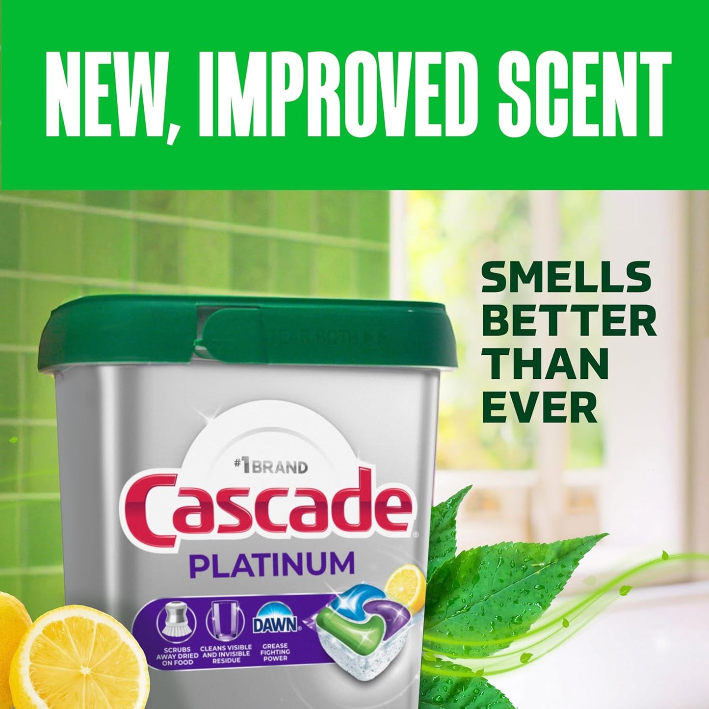 Cascade Platinum Lemon Dishwasher Pods – Mindful Kitchen Care, Spot-Free Glassware After Every Meal