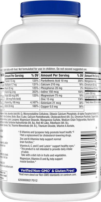 Centrum Silver Men's 50+ Multivitamin with Vitamin D3, B-Vitamins, Zinc for Memory and Cognition - 200 Tablets