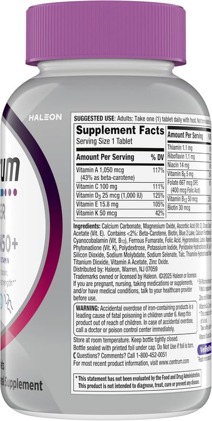 Centrum Silver Women's 50 Plus Multivitamin – Everyday Vitality Supplement for Bathroom Counter Wellness, Non-GMO and Gluten-Free - 200 Ct