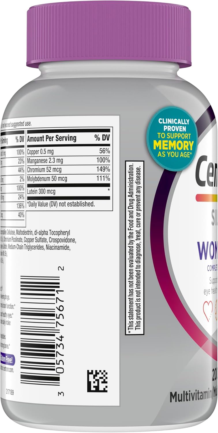 Centrum Silver Women's 50 Plus Multivitamin – Everyday Vitality Supplement for Bathroom Counter Wellness, Non-GMO and Gluten-Free - 200 Ct