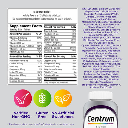 Centrum Silver Women's 50 Plus Multivitamin – Everyday Vitality Supplement for Bathroom Counter Wellness, Non-GMO and Gluten-Free - 200 Ct