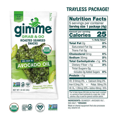 Gimme Seaweed Roasted Seaweed Snacks Clean Label Pantry Staple Simple Ingredients Organic 5 Count