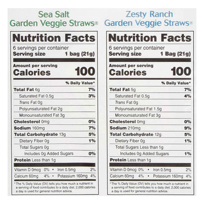 Sensible Portions Garden Veggie Straws Multi-Pack for Low-Calorie Office Snacking, Sea Salt and Zesty Ranch