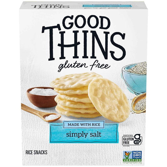 Good Thins Simply Salt Rice Snacks Gluten Free Crackers for Hiking Backpack, Durable Round Shape That Won't Crumble on the Trail