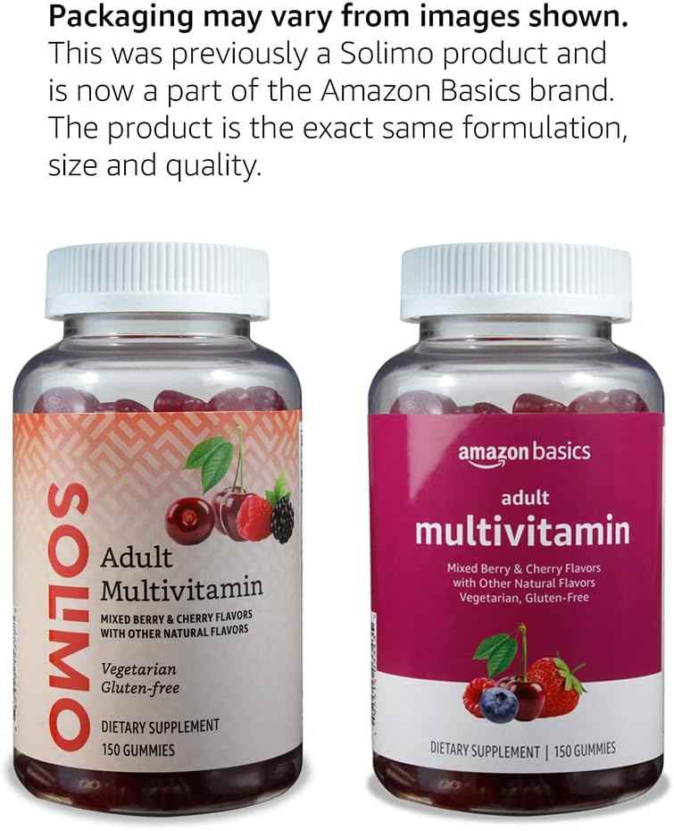 Amazon Basics Mixed Berry & Cherry Adult Multivitamin Gummies – 150 Ct, 75-Day Housewarming Gift for the New Home Supplement Shelf