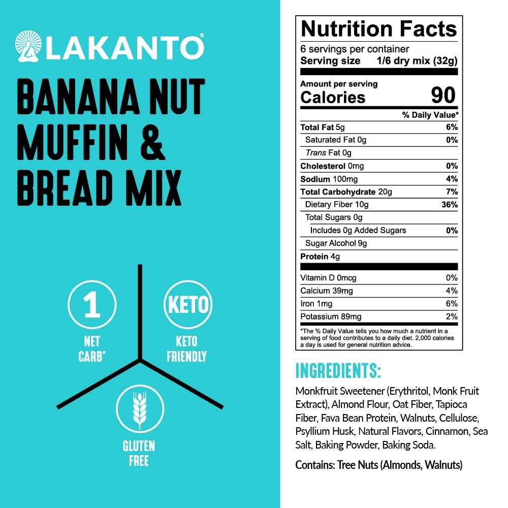 Lakanto Sugar Free Banana Nut Muffin and Bread Mix - Monk Fruit Sweetened Keto Baking for Self-Care Sunday Meal Prep