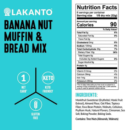 Lakanto Sugar Free Banana Nut Muffin and Bread Mix - Monk Fruit Sweetened Keto Baking for Self-Care Sunday Meal Prep