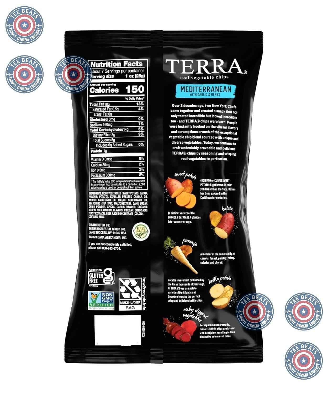 Terra Mediterranean Vegetable Chips – Elegant Hostess Gift for Housewarmings and Holiday Tables, 6.8 Oz Black Bag