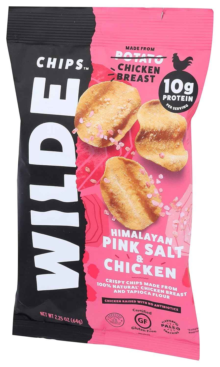 WILDE BRANDS Himalayan Pink Salt Chicken Chips – High-Protein Lunchbox Snack for Kids and School, 2.25 oz Pouch
