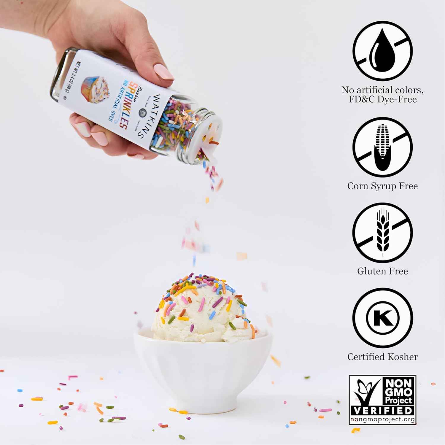 Watkins Rainbow Decorating Sprinkles – Thoughtful Birthday Gift for the Home Baker, Dye Free 3.4 oz Jar