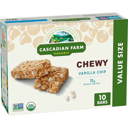 Cascadian Farm Organic Vanilla Chip Chewy Granola Bars – Safe After-School Snack for Children with Allergies, 10ct Box
