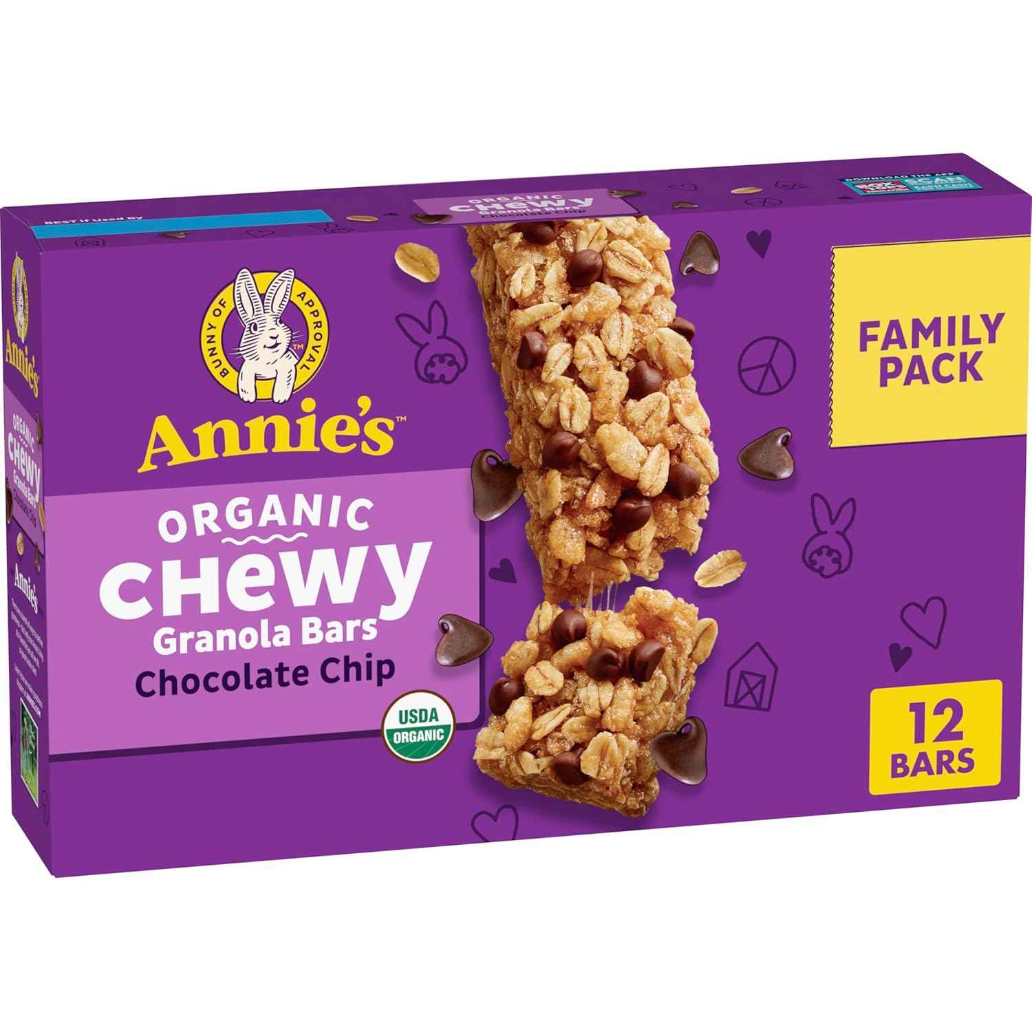 Annie's Organic Chocolate Chip Granola Bars – Office Desk Drawer Snack, 12 ct