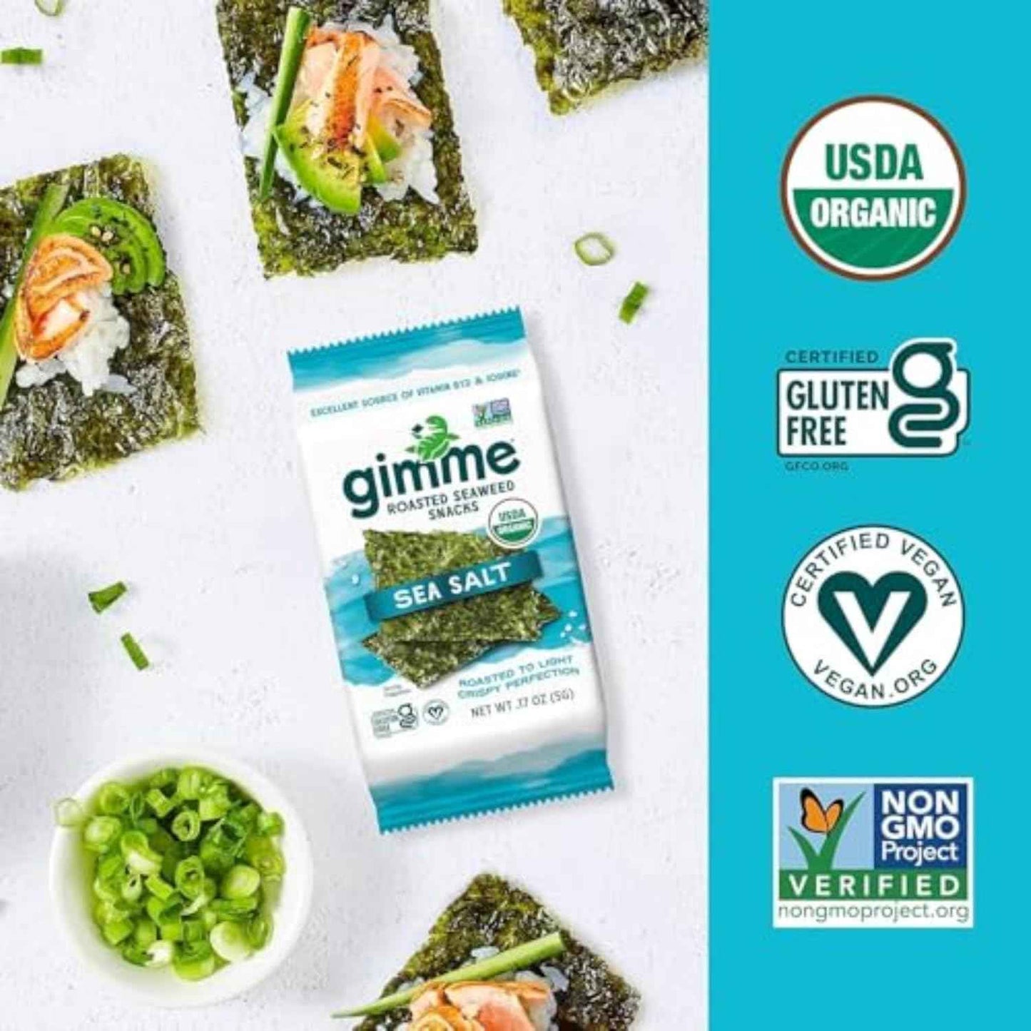 Gimme Seaweed Organic Roasted Seaweed – Portable Travel Snack for Hiking and Road Trips, Lightweight 5g Packs, 6 Count