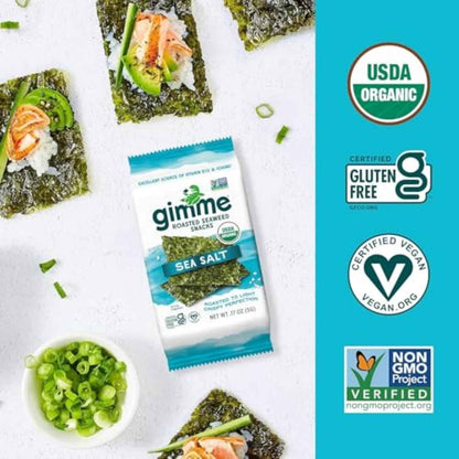 Gimme Seaweed Organic Roasted Seaweed – Portable Travel Snack for Hiking and Road Trips, Lightweight 5g Packs, 6 Count