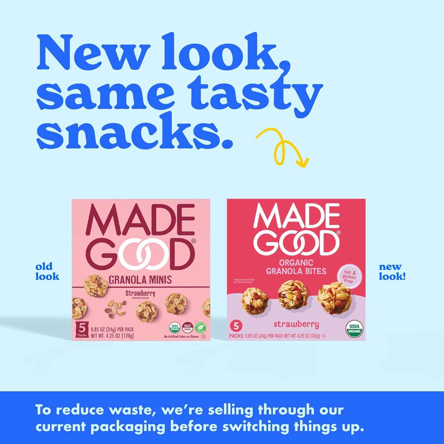 MadeGood Organic Strawberry Granola Bites – Nut-Free School Lunchbox Snack for Kids, 5 Individually Wrapped Pouches