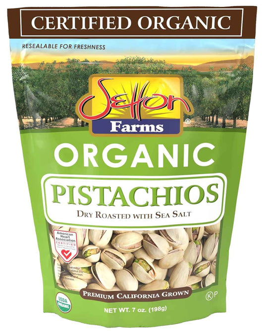 Setton Farms Premium Organic Pistachios - Elegant Hostess Gift for Holiday Table and Gourmet Gift Basket, Dry Roasted 7 Oz Resealable Bag