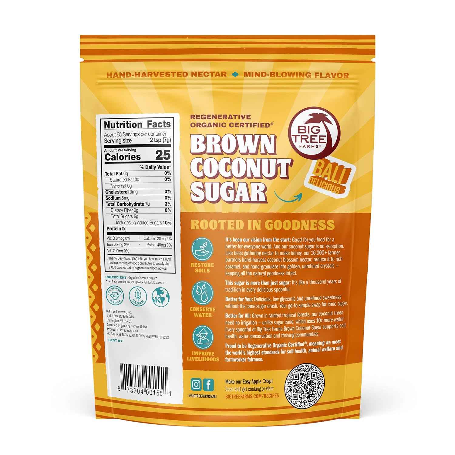 Big Tree Farms Organic Brown Coconut Sugar – Family-Friendly Sweetener for Kid Snack Time, 1 lb