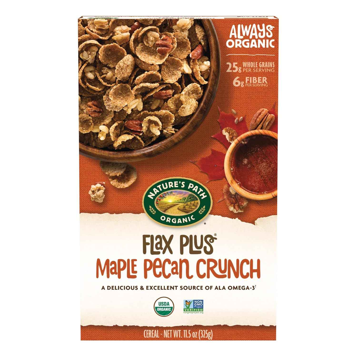 Nature's Path Organic Flax Plus Maple Pecan Crunch Cereal – Clean-Label Breakfast Bowl for Mindful Mornings