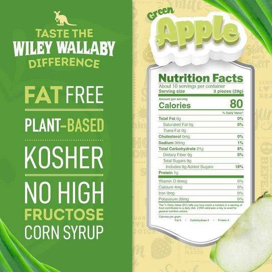 Wiley Wallaby Green Apple Licorice – Resealable 10 oz Pouch for Road Trips, Car Snacks & Picnics