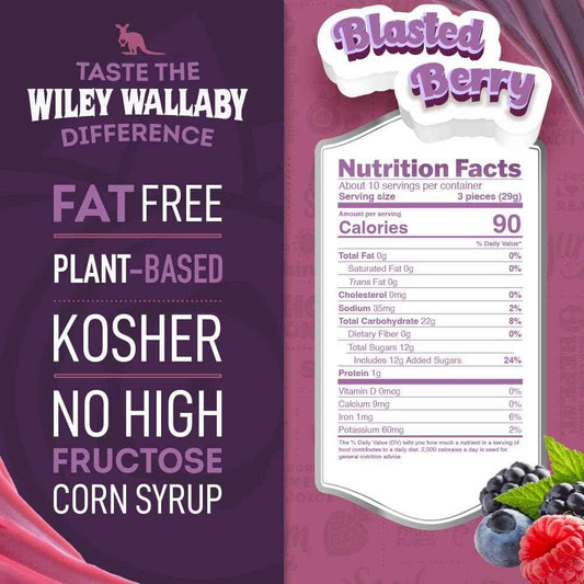 Wiley Wallaby Licorice 10 Ounce Classic Gourmet Soft & Chewy Australian Blasted Berry Candy Twists – Resealable Berry Chews for Camping Trips and Road Travel